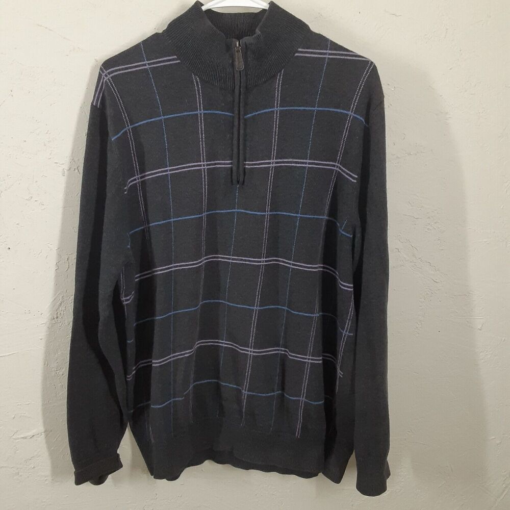 Alan Flusser Sweater Mens L Large Gray Half Zip Pullover Preppy